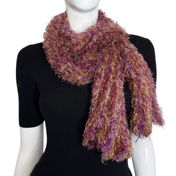 Elegant‎ Purple and Gold Knit Shaggy Scarf - Picture 5 of 8